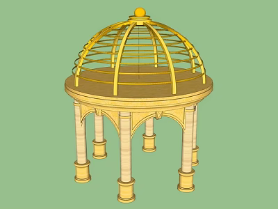 Shower Sauna Design With Golden Dome Columns And Elegant Framework Structure 3d model