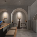 Modern Minimalist Cafe Interior With Counter Coffee Machine Menu Board And Bar Stools 3d model