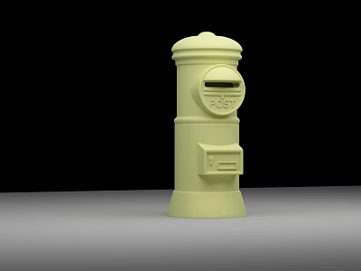 Public Yellow Mailbox With Dome Top Delivery Slot And Base Structure 3d model