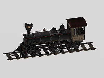 Detailed Vintage Steam Train Model With Black Body Red Accents On Rail Tracks 3d model