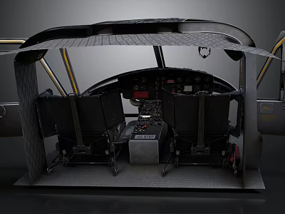Aircraft Cockpit Interior With Two Black Seats Dashboard And Control Panel 3d model