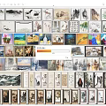 Collection of Diverse Art Paintings Displayed in Gallery Wall with Various Themes and Styles