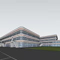 Modern Industrial Factory Building With Glass Curtain Wall Multi Storey Structure Parking Lot And Trees