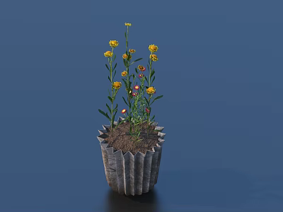 Bonsai Potted Plant In Cupcake Shaped Textured Pot With Yellow Flowers And Green Leaves 3d model