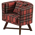 Stylish Red Plaid Accent Chair With Upholstered Fabric And Brown Wooden Legs