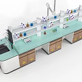 Well Equipped Laboratory Workbench With Shelves Chemical Reagents Sink Cabinets And Hazard Signs