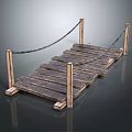 Wooden Bridge Structure With Wooden Planks Wooden Posts And Rope Railings