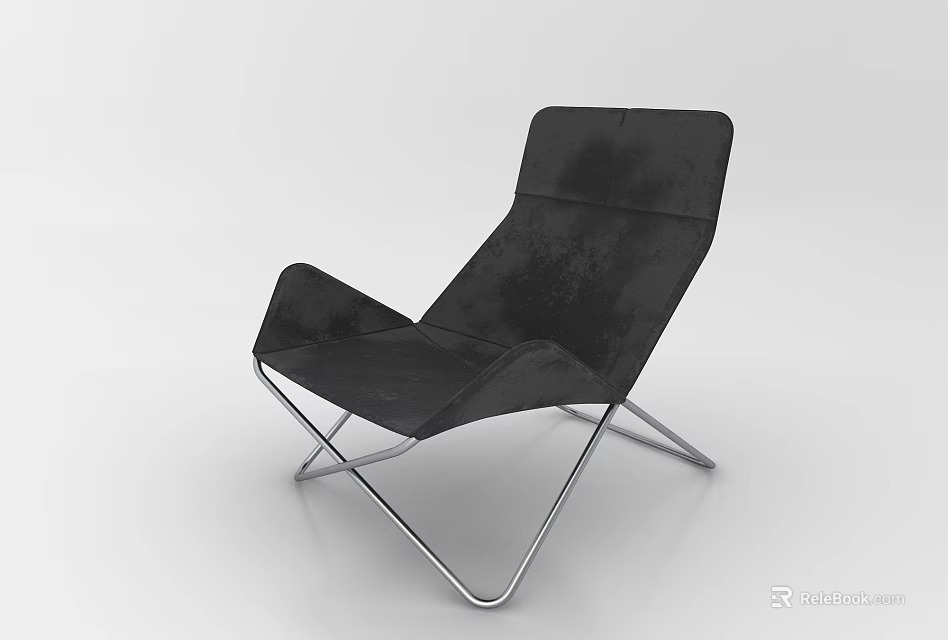 Modern Black Leather Leisure Chair With Metal Frame And Minimalist Design 3d model 