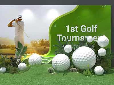 1st Golf Tournament Photo Spot With Golfer Silhouette Green Turf And Golf Balls 3d model
