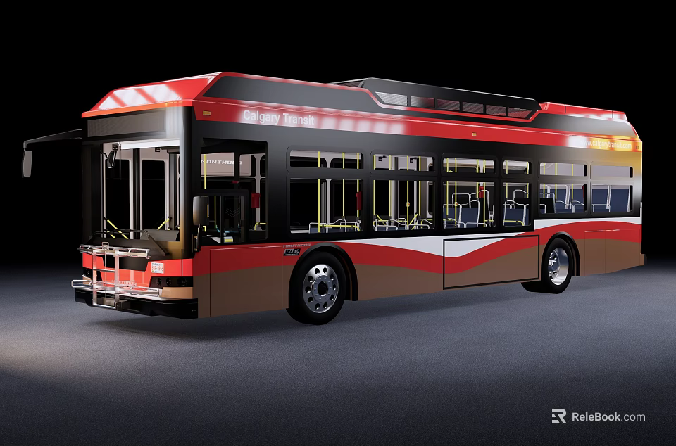 Modern Red Black and Brown Bus Exterior Design with Large Windows and Seats 3d model 
