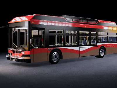 Modern Red Black and Brown Bus Exterior Design with Large Windows and Seats 3d model