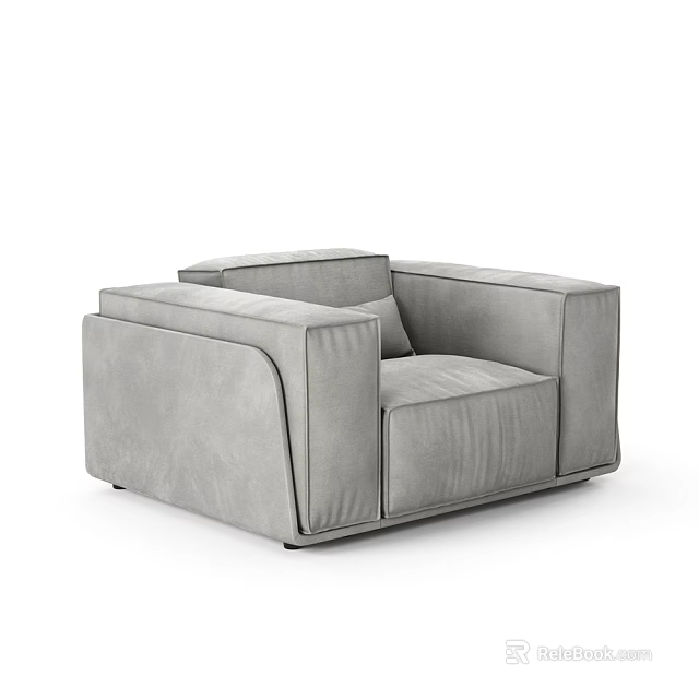 Modern Single Sofa with Soft Gray Fabric Upholstery and Comfortable Armrest Design 3d model