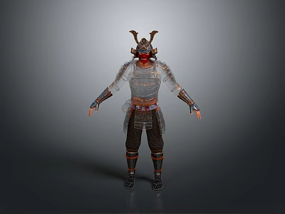 A Man Wearing Traditional Samurai Armor With Horned Helmet And Full Armored Body Suit 3d model