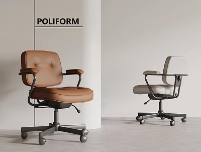 Modern Office Chairs Brown Leather And White Upholstered With Armrests In Minimalist Interior 3d model