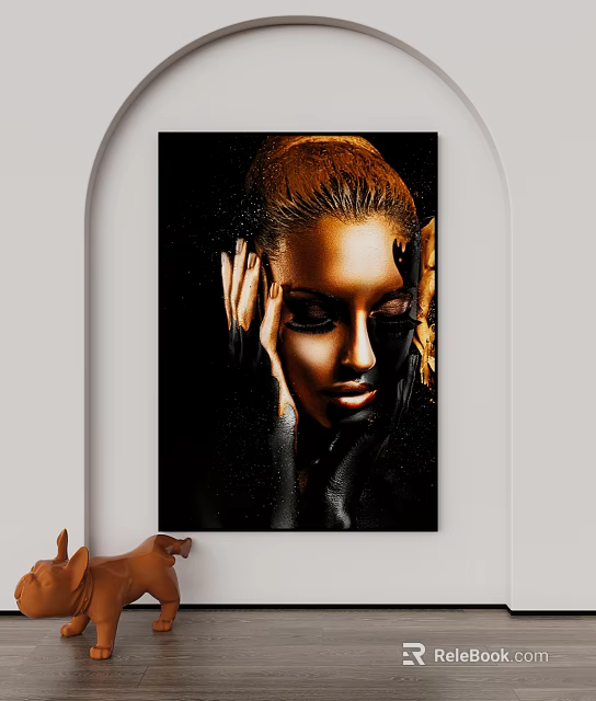 Artistic Portrait Painting Of Woman With Updo Hair And Black Gloves On Dark Background 3d model 