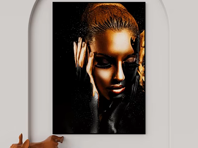 Artistic Portrait Painting Of Woman With Updo Hair And Black Gloves On Dark Background 3d model