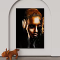 Artistic Portrait Painting Of Woman With Updo Hair And Black Gloves On Dark Background