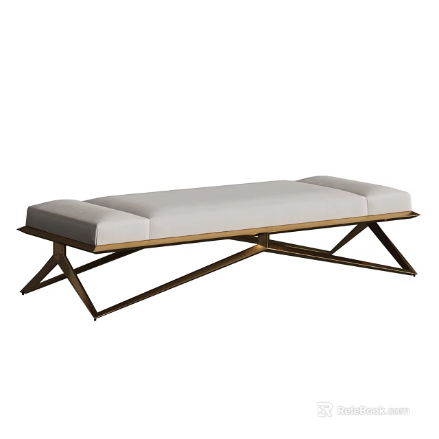Modern Stylish Sofa Bench With White Padded Seat And Metal Cross Frame 3d model 