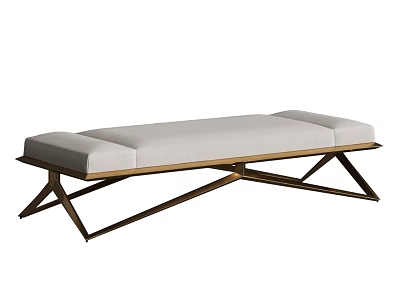 Modern Stylish Sofa Bench With White Padded Seat And Metal Cross Frame 3d model