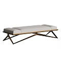 Modern Stylish Sofa Bench With White Padded Seat And Metal Cross Frame