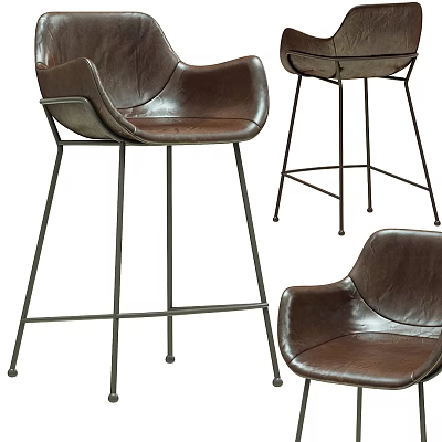 Brown Leather Bar Stools with Metal Frame Modern Sleek Design for Kitchen or Bar 3d model
