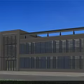 Modern Office Building Exterior Design With Glass Windows Stone Facade And Clear Blue Sky