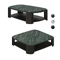 Dark Green Marble Coffee Table With Lower Shelf And Modern Design 3d model