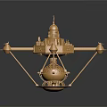 Golden Decorative Metal Structure With Dome Top And Hanging Ornamental Elements