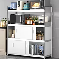 White Kitchen Storage Cabinet With Microwave Wine Bottles And Spice Organizer