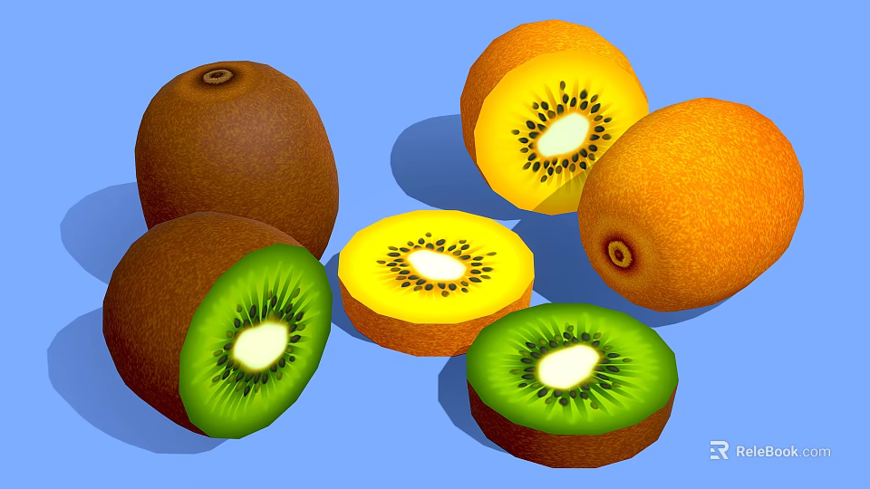 Whole and Sliced Kiwi Oranges with Green and Orange Flesh 3d model 