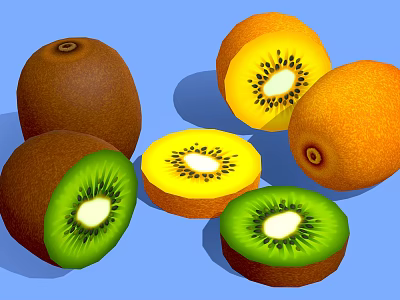Whole and Sliced Kiwi Oranges with Green and Orange Flesh 3d model
