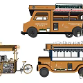 Vintage Style Food Trucks with Menu Boards Balloons Bicycle and Service Windows for Mobile Catering