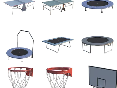 Sports Equipment Collection Including Table Tennis Tables Trampolines Basketball Hoops And Backboards 3d model