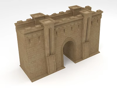 Detailed Ancient Brick Gateway Structure With Archway And Symmetrical Tower Design 3d model