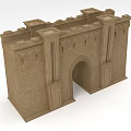 Detailed Ancient Brick Gateway Structure With Archway And Symmetrical Tower Design 3d model