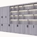 Modern Gray Wooden Storage Cabinet Shelves With Combined Open Shelves And Closed Cabinets LED Lighting