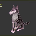 Sitting Dog 3D Character Model Featuring Blue Eyes And Brown White Fur