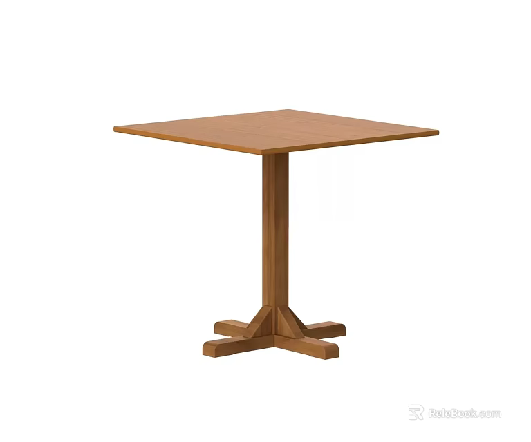 Sturdy Square Wooden Dining Table With Central Pedestal And Cross Leg Base 3d model 