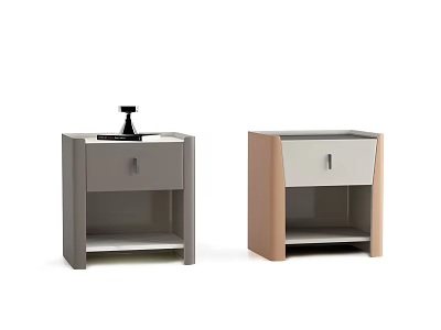 Modern Gray And Brown Nightstands With Drawer Shelf And Table Lamp 3d model