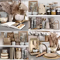 Elegant Modern Kitchenware With Mixers Cutting Boards Jars Mugs And Knives On Shelves