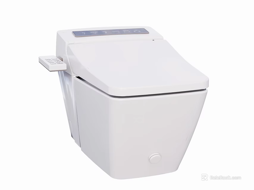 Smart White Toilet With Digital Display And Remote Control Panel 3d model 