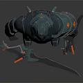 Futuristic Mechanical Armored Warrior Character With Orange Glowing Armor And Dual Weapons