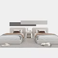 Two Single Beds With Gray Beige Bedding Headboard Design Bedside Table Plant And Rug