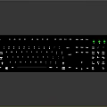 Modern Black Computer Keyboard With White Keys And Green Indicator Lights