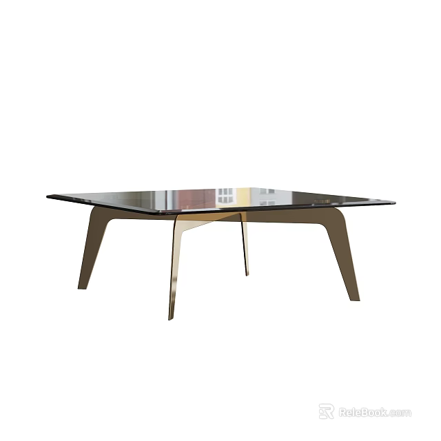 Modern Minimalist Coffee Table With Glass Top And Geometric Metal Legs 3d model 