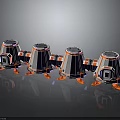 Four Sci Fi Scene Modules With White Orange Bodies Round Tops And Support Legs 3d model