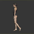 Woman in One Shoulder Black Bodysuit Standing in Full Length Pose Against Grey Studio Background