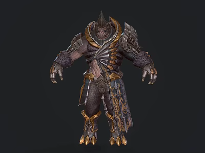 Fierce Muscular Orc Warrior Character In Metallic Leather Armor With Golden Accents 3d model