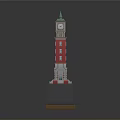 Red Clock Tower Building With Green Spire White Windows And Decorative Base 3d model
