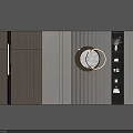 Modern Sofa Background Wall Design With Wooden Panels Circular Ring Light And Built In Shelves